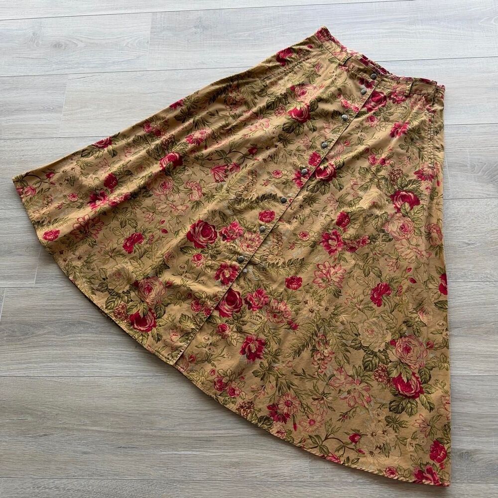 Liz Claiborne Women's 12P Floral Midi Skirt Vintage 90's Cottagecore Poet Boho
